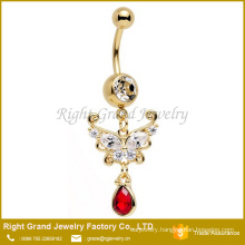 18K Gold Plated Bezel Setting Clear Crystal Butterfly Dangle belly button Ring